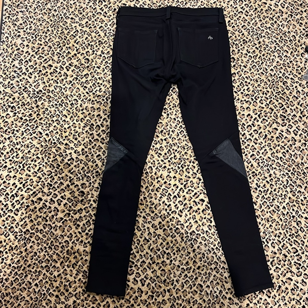 Rag & Bone black stretchy jeans with lamb leather accents, size 26